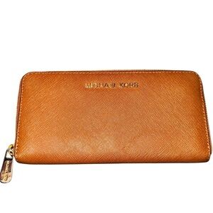Michael Kors Tan Leather Zip Around Long Wallet